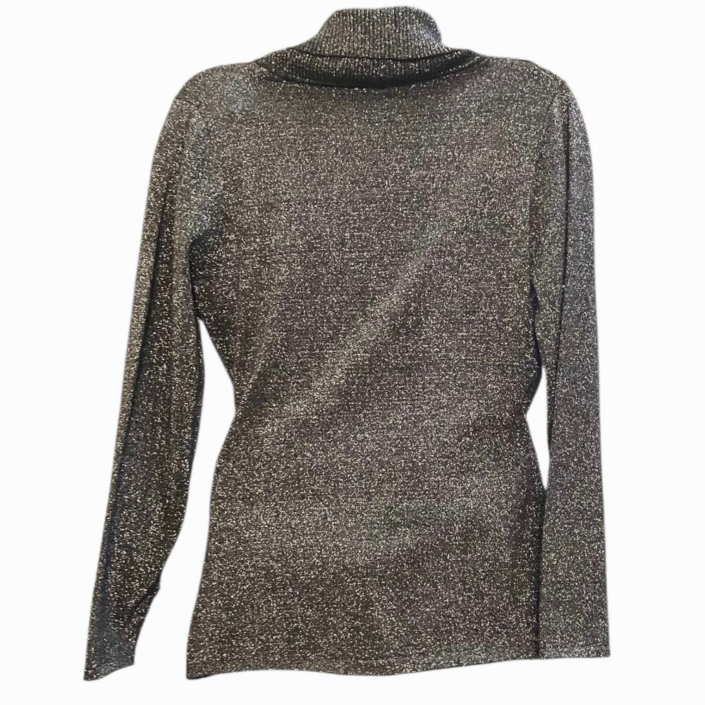 Reba Women's Black/Silver Metallic Faux Wrap Long Sleeve Sweater Dressy SZ M - Picture 2 of 9